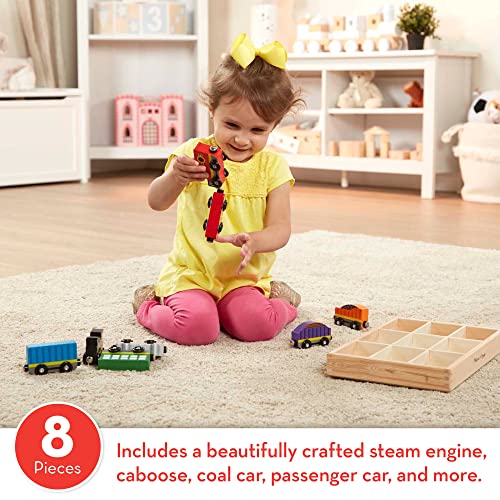 Wooden Train Cars (8 Pcs) – Magnetic Train Wooden Train Toys Train Sets For Toddlers And Kids Ages 3+ - Railway Imagination Collection