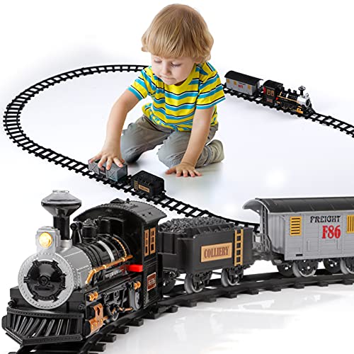 Electric Christmas Train Set For Kids Battery-Powered Train Toys With Sounds Include 4 Cars And 10 Tracks Classic Toy Train Set For 3 4 5 6 Years Old Boys Girls - Railway Imagination Collection