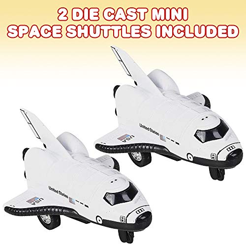 Diecast Mini Space Shuttle With Pullback Mechanism Set Of 2 Diecast Metal NASA Space Toys For Boys Astronaut Cake Decorations Astronaut Space Theme Party Favors - Cosmic Adventure Play Set
