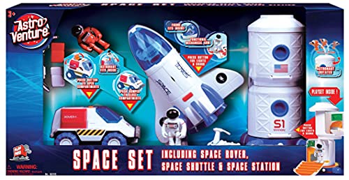Pace Playset – Toy Space Shuttle Space Station & Space Rover With Lights And Sound & 2 Astronaut Figurine Toys For Boys And Girls - Cosmic Adventure Play Set