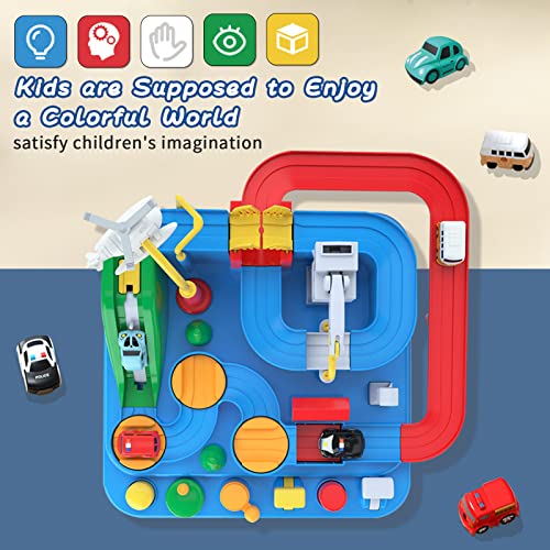 Preschool Educational Car Toys Gifts Puzzle Car Race Tracks Race Track Toys For Boy Car Adventure Toy For 3 4 5 6 7 8 Years Old Kids (Blue Helicopter Car) - Vehicle Adventure Play Collection