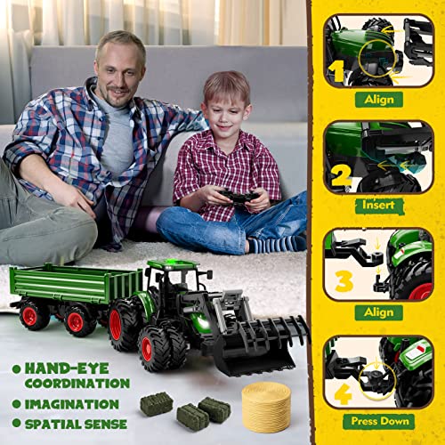 Top 10 Remote Control Tractor Toy Kids RC Tractor Set & Truck And Trailer Front Loader – Metal Car Head/8 Wheel/ Light Toddlers Farm Vehicle Toys For 2 3 4 5 6 7 8 9 Year Old Boys Christmas Birthday Gif - Farm Adventure Play Edition