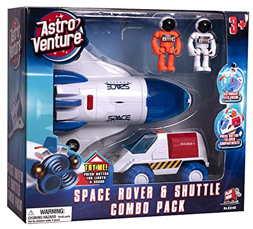 Stro Venture Space Playset – Toy Space Shuttle & Space Rover With Lights And Sound & 2 Astronaut Figurine Gift Toys For Boys And Girls - Cosmic Adventure Play Set