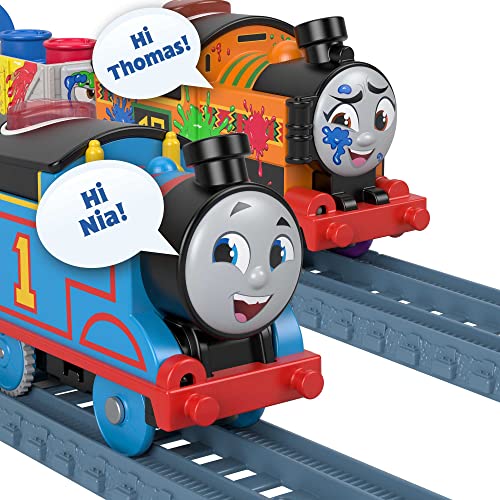 Thomas & Friends Motorized Talking Thomas Engine With Annie & Clarabel Battery-Powered Toy Train With Character Sounds And Phra - Railway Imagination Collection