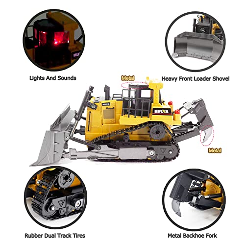 Bnam Remote Control Bulldozer RC 1/16 Full Functional Construction Vehicle 2.4Ghz 9 Channel Dozer Front Loader Toy With Light And Sound For Kids Age 6 7 8 9 10 And Up Years Old - Farm Adventure Play Edition