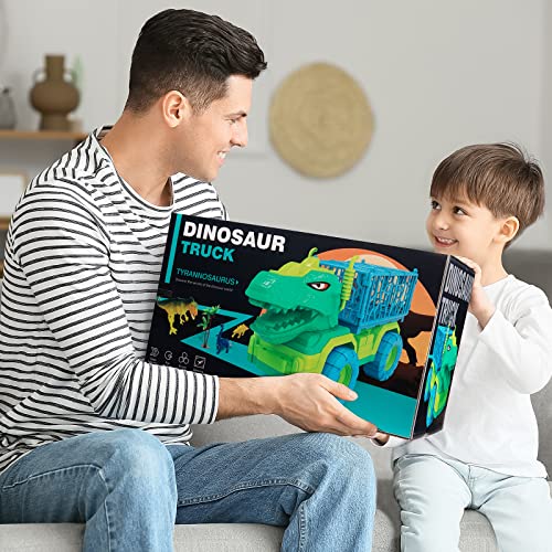 Budget Dinosaur Truck Toys For Kids 3-5 Years Tyrannosaurus Transport Car Carrier Truck With 8 Dino Figures Activity Play Mat Dinosaur Eggs Capture Jurassic Dinosaur Play Set For Boys And Girls - Vehicle Adventure Play Collection