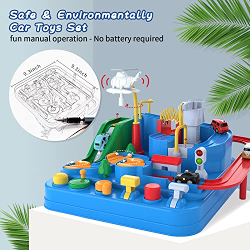 Preschool Educational Car Toys Gifts Puzzle Car Race Tracks Race Track Toys For Boy Car Adventure Toy For 3 4 5 6 7 8 Years Old Kids (Blue Helicopter Car) - Vehicle Adventure Play Collection