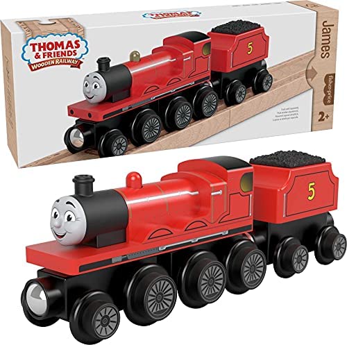 Cheap Wooden Railway James Engine And Coal Car Push-Along Train Made From Sustainably Sourced Wood For Kids 2 Years And Up - Railway Imagination Collection