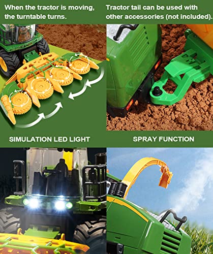 Remote Control Trucks Tractor Toy For Kids – 1:24 Rc Silage Harvester With Smoke Construction Vehicle Farm Tractors With Lights & Sounds Christmas Birthday Presents For Boys & Girls 3-8 Years Old - Farm Adventure Play Edition