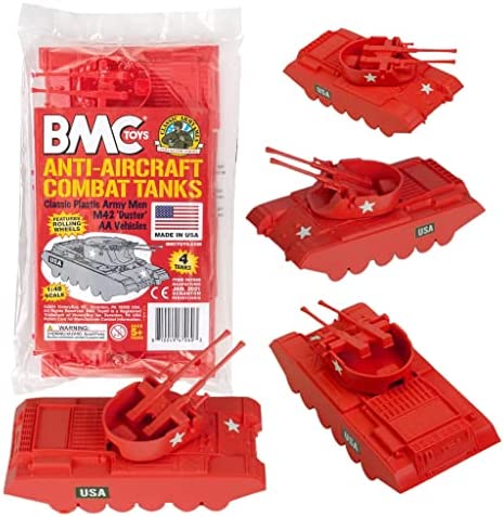 Promo Lassic Payton Anti-Aircraft Tanks – 4pc Tan Green Plastic Army Men Vehicle - Railway Imagination Collection