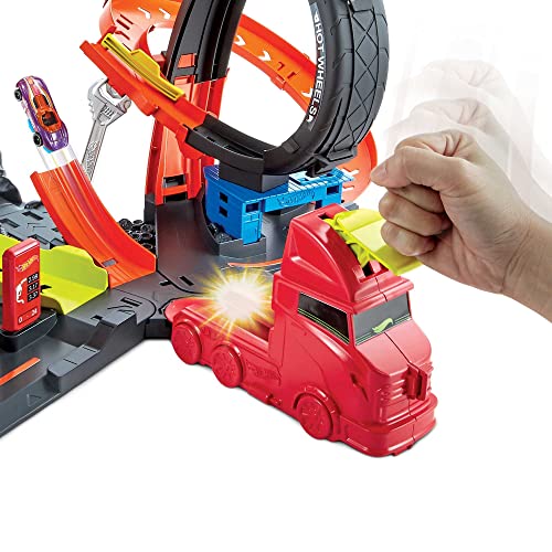 Cheap Toxic Gorilla Slam Gas Station & Tire Repair Shop Playset With Adjustable Launcher Lights & Sounds & 1 1:64 Scale Car Connects To Other Track Sets Gift For Kids 5 Years Old & Up - Vehicle Adventure Play Collection