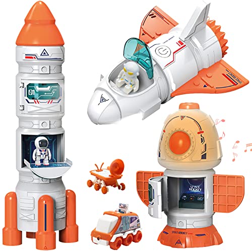 Space Toy For Kids Rocket Ship Toys With Space Shuttle Astronaut Figures Space Rover Spaces Station 5 In 1 Spaceship Toy For Boys 3-8 Aerospace Model Space Figure Toys With Sound & Ligh - Cosmic Adventure Play Set