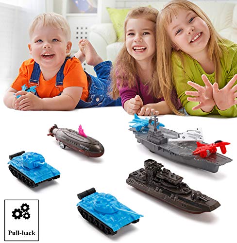 Aircraft Carrier Pullback Mini Military Toy Playset With Fighter Jets Stealth Bomber Tank Warship Submarine (8 Pieces) - Marine Adventure Collection
