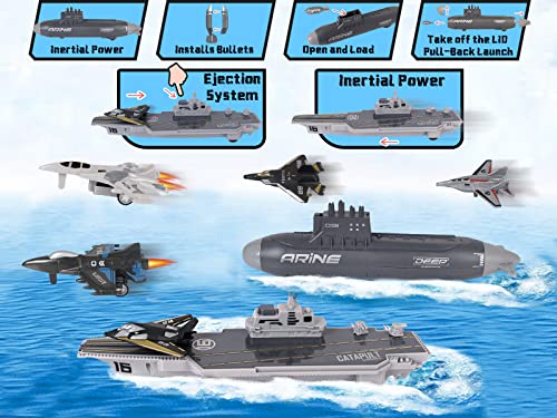 Aircraft Carrier Military Naval Ship Toy Play Set With Small Scale Model Planes Fighter Jets Battleship And Supply Ship For Kids Boy Girl Age 5+ Party Favors Gifts Naval Ship-02 - Marine Adventure Collection
