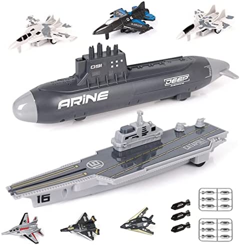 Aircraft Carrier Military Naval Ship Toy Play Set With Small Scale Model Planes Fighter Jets Battleship And Supply Ship For Kids Boy Girl Age 5+ Party Favors Gifts Naval Ship-02 - Marine Adventure Collection