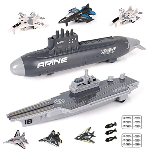 Aircraft Carrier Military Naval Ship Toy Play Set With Small Scale Model Planes Fighter Jets Battleship And Supply Ship For Kids Boy Girl Age 5+ Party Favors Gifts Naval Ship-02 - Marine Adventure Collection