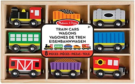 Wooden Train Cars (8 Pcs) – Magnetic Train Wooden Train Toys Train Sets For Toddlers And Kids Ages 3+ - Railway Imagination Collection