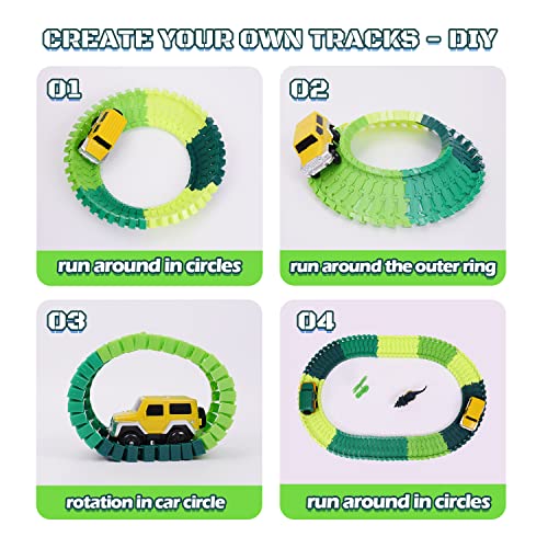 Dinosaur Toys For Kids 3-5 245 Pcs Dino Race Car Track Create A Dinosaur World Road Race With Flexible Train Track Playset 2 Electric Dinosaur Race Cars Toy,well-suited Gift For 3 4 5 Years Old Boys Girls Pink - Vehicle Adventure Play Collection