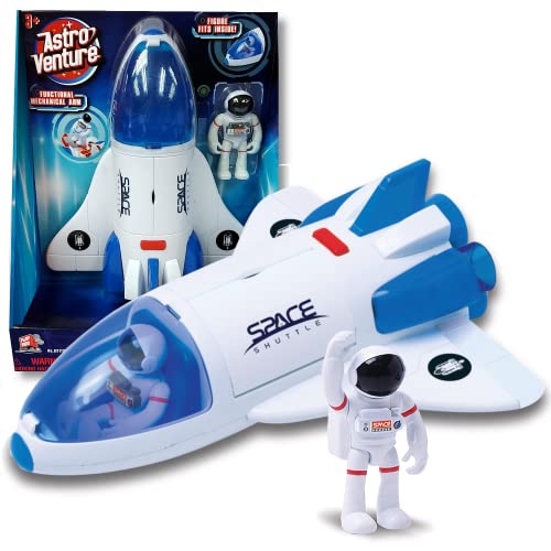 Stro Venture Space Shuttle Toy – Plastic Spaceship For Kids With Lights And Sound – Astronaut Figure Openable Cockpit And Compartment Extended Arm – Fun Space Gift Toys For Any Mission & Adventure - Cosmic Adventure Play Set