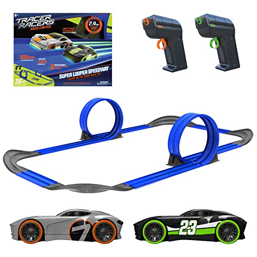 Mote Control Cordless Glow In The Dark High-Speed Super Loop Speedway Track Set With Two Cars For Dual Racing Glow Blue Blue Glow - Vehicle Adventure Play Collection