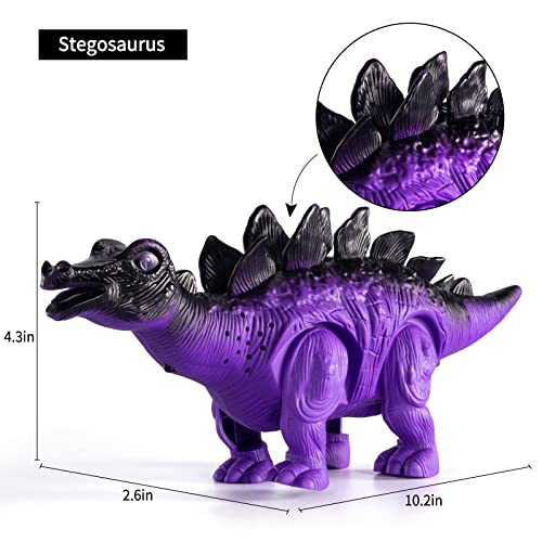 New 3 Pack Electric Walking Dinosaur Toys For Toddlers 2-4 3-5 Years With Roar Sounds And Lights Up Realistic Robot T-Rex Brachiosaurus Stegosaurus Dinosaur Figures For Kids - Vehicle Adventure Play Collection
