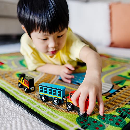 Wooden Train Cars (8 Pcs) – Magnetic Train Wooden Train Toys Train Sets For Toddlers And Kids Ages 3+ - Railway Imagination Collection