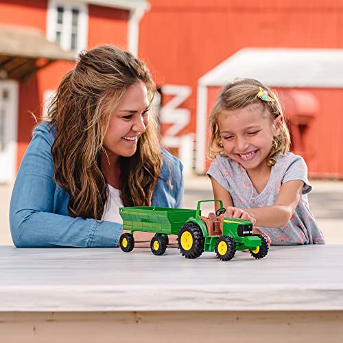 TOMY John Deere Kids Tractor Toy With Flarebox Wagon Set 8 Inches - Farm Adventure Play Edition