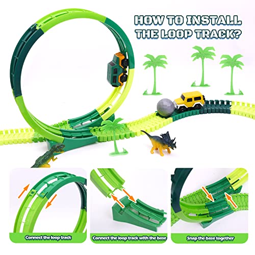 Dinosaur Toys For Kids 3-5 245 Pcs Dino Race Car Track Create A Dinosaur World Road Race With Flexible Train Track Playset 2 Electric Dinosaur Race Cars Toy,well-suited Gift For 3 4 5 Years Old Boys Girls Pink - Vehicle Adventure Play Collection