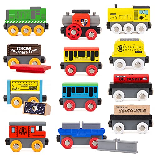 New Toys 12 (20 Pcs) Wooden Train Cars For Kids + Dual-use Wooden Box Cover/Tunnel Wooden Train Set Trains Toy Compatible With Thomas Wooden Railway Brio - Railway Imagination Collection
