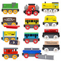 New Toys 12 (20 Pcs) Wooden Train Cars For Kids + Dual-use Wooden Box Cover/Tunnel Wooden Train Set Trains Toy Compatible With Thomas Wooden Railway Brio - Railway Imagination Collection