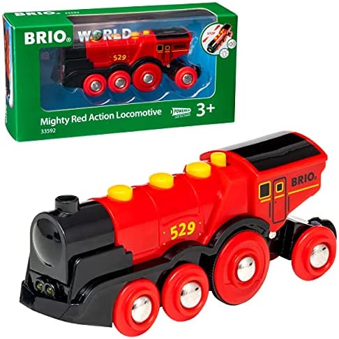 RIO World 33592 Mighty Red Action Locomotive Battery Operated Toy Train With Light And Sound Effects For Kids Age 3 And Up - Railway Imagination Collection