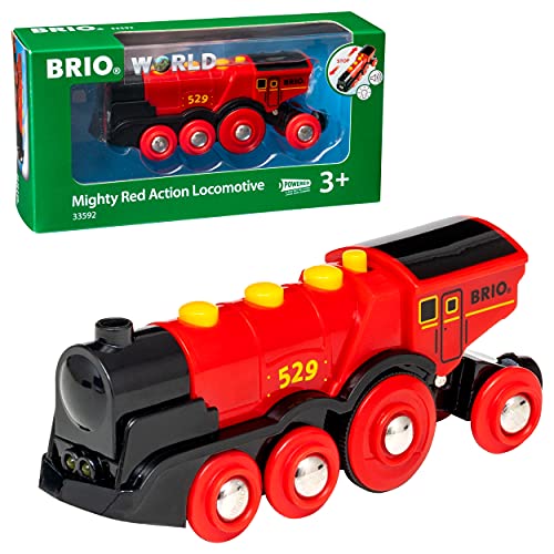RIO World 33592 Mighty Red Action Locomotive Battery Operated Toy Train With Light And Sound Effects For Kids Age 3 And Up - Railway Imagination Collection