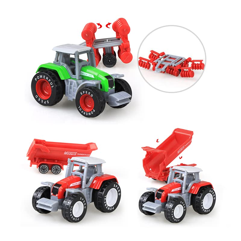 Kid s Farm Tractor Toys With Trailers ,Alloy And ABS Toy Truck Realistic Tractor Vehicle Value Play Set Set Of 4 - Farm Adventure Play Edition