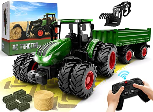 Top 10 Remote Control Tractor Toy Kids RC Tractor Set & Truck And Trailer Front Loader – Metal Car Head/8 Wheel/ Light Toddlers Farm Vehicle Toys For 2 3 4 5 6 7 8 9 Year Old Boys Christmas Birthday Gif - Farm Adventure Play Edition