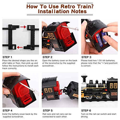 Electric Christmas Train Set For Kids Battery-Powered Train Toys With Sounds Include 4 Cars And 10 Tracks Classic Toy Train Set For 3 4 5 6 Years Old Boys Girls - Railway Imagination Collection