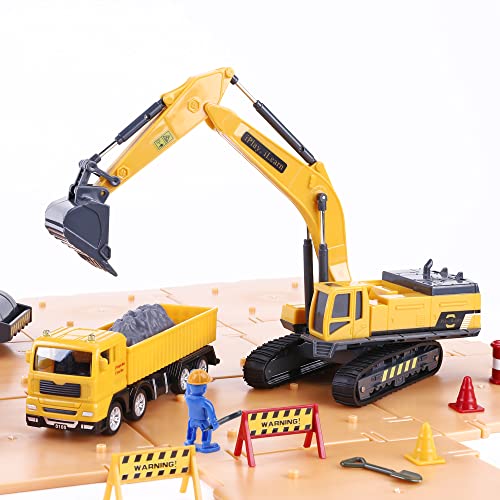 Promo Construction Site Vehicles Toy Set Kids Engineering Playset Tractor Digger Crane Dump Trucks Excavator Cement Steamroller Birthday Gift For 3 4 5 Year Old Toddlers Boys Child - Farm Adventure Play Edition