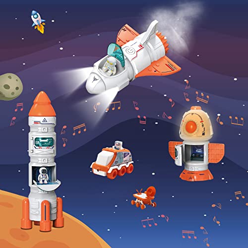 Space Toy For Kids Rocket Ship Toys With Space Shuttle Astronaut Figures Space Rover Spaces Station 5 In 1 Spaceship Toy For Boys 3-8 Aerospace Model Space Figure Toys With Sound & Ligh - Cosmic Adventure Play Set