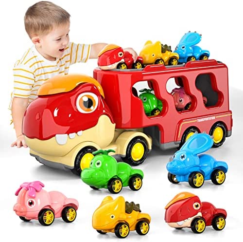 New Dinosaur Truck Toys For Kids 3-5 Years Cars Toys For Toddler 1-3 6 In 1 Jurassic Dinosaurs Trucks Toys Semi Truck Toy Car For Boys And Girls Age 2-3 well-suited Gift For Baby & Toddler Toys - Vehicle Adventure Play Collection