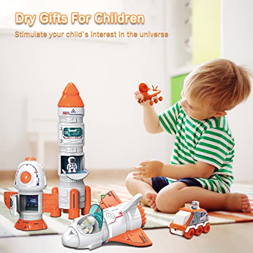 Space Toy For Kids Rocket Ship Toys With Space Shuttle Astronaut Figures Space Rover Spaces Station 5 In 1 Spaceship Toy For Boys 3-8 Aerospace Model Space Figure Toys With Sound & Ligh - Cosmic Adventure Play Set