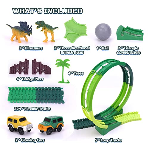 Dinosaur Toys For Kids 3-5 245 Pcs Dino Race Car Track Create A Dinosaur World Road Race With Flexible Train Track Playset 2 Electric Dinosaur Race Cars Toy,well-suited Gift For 3 4 5 Years Old Boys Girls Pink - Vehicle Adventure Play Collection