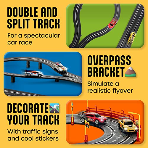 Slot Car Race Track Sets – Battery Or Electric Race Car Track With 4 Cars Dual Electric Race Track W/ 2 Remotes Lap Counter & Lights For Girls & Boys Age 8-12 - Vehicle Adventure Play Collection