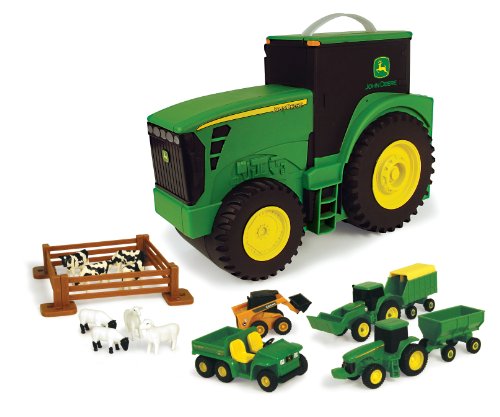 New TOMY John Deere Durable Vehicle Toy Set For Kids With Tractor Shaped Portable Carry Cas - Farm Adventure Play Edition