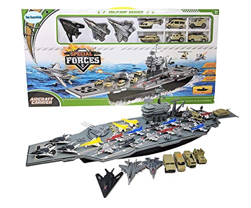 Deals 33 Inch Aircraft Carrier With Soldiers Jets Military Vehicles (18 Fighter Jets) - Farm Adventure Play Edition