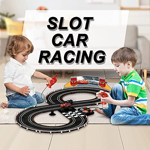 Electric Racing Tracks Loop Circuit Track Set Lightning McQueen Toys And Storm Battery-Powered Including 2 Slot Cars 1:43 Scale With Dual Racing And 2 Controllers - Vehicle Adventure Play Collection