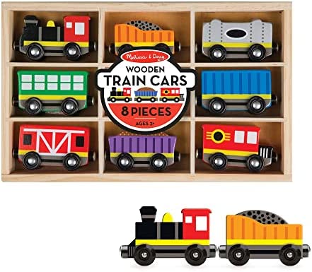 Wooden Train Cars (8 Pcs) – Magnetic Train Wooden Train Toys Train Sets For Toddlers And Kids Ages 3+ - Railway Imagination Collection