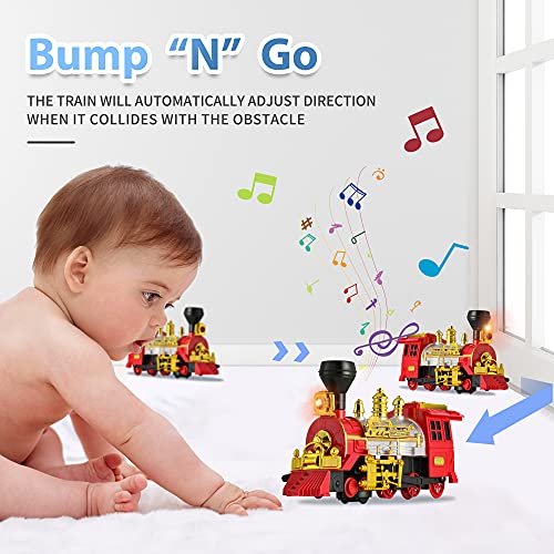 Ifanface Classical Train Toy Electric Steam Locomotive Engine With Smoke Automatic Bump & Go Trucks With Lights Sound For Kids Age 3 And Up Boys Girls Childr - Railway Imagination Collection
