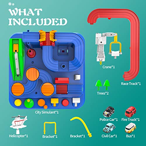 Toddler Toys For 3 4 5 Years Old Boys Girls Car Adventure Toys City Rescue With 4 Mini Cars,Race Tracks Car Toys For Boys Age 3-5 Birthday Gifts For 3-5 Year Old Boys Girls 10.2×10.2×7.2in - Vehicle Adventure Play Collection