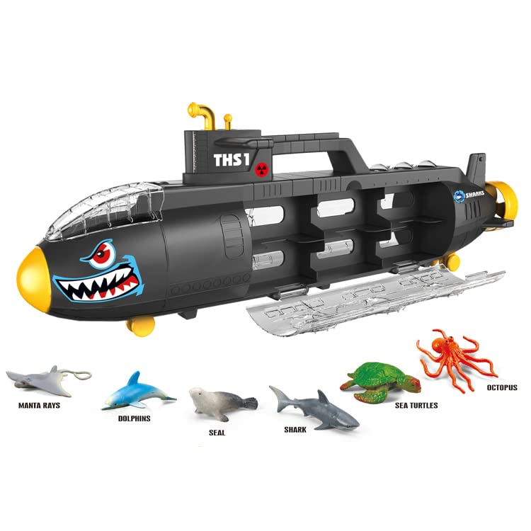 Submarine Toy Shark Car Vehicle Toy W/ 6 Sea Animals And Storage Toys For 3 4 5 6 7 Year Old Ki - Marine Adventure Collection