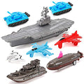 Aircraft Carrier Pullback Mini Military Toy Playset With Fighter Jets Stealth Bomber Tank Warship Submarine (8 Pieces) - Marine Adventure Collection