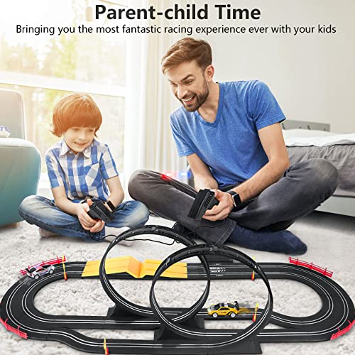 Electric High-Speed Slot Car Race Car Track Sets With 2 1:43 Scale Slot Cars And 2 Hand Controllers With Headlights And Dual Racing Toys Gifts For 6 7 8 9 10 11 12 Boys Girl - Vehicle Adventure Play Collection